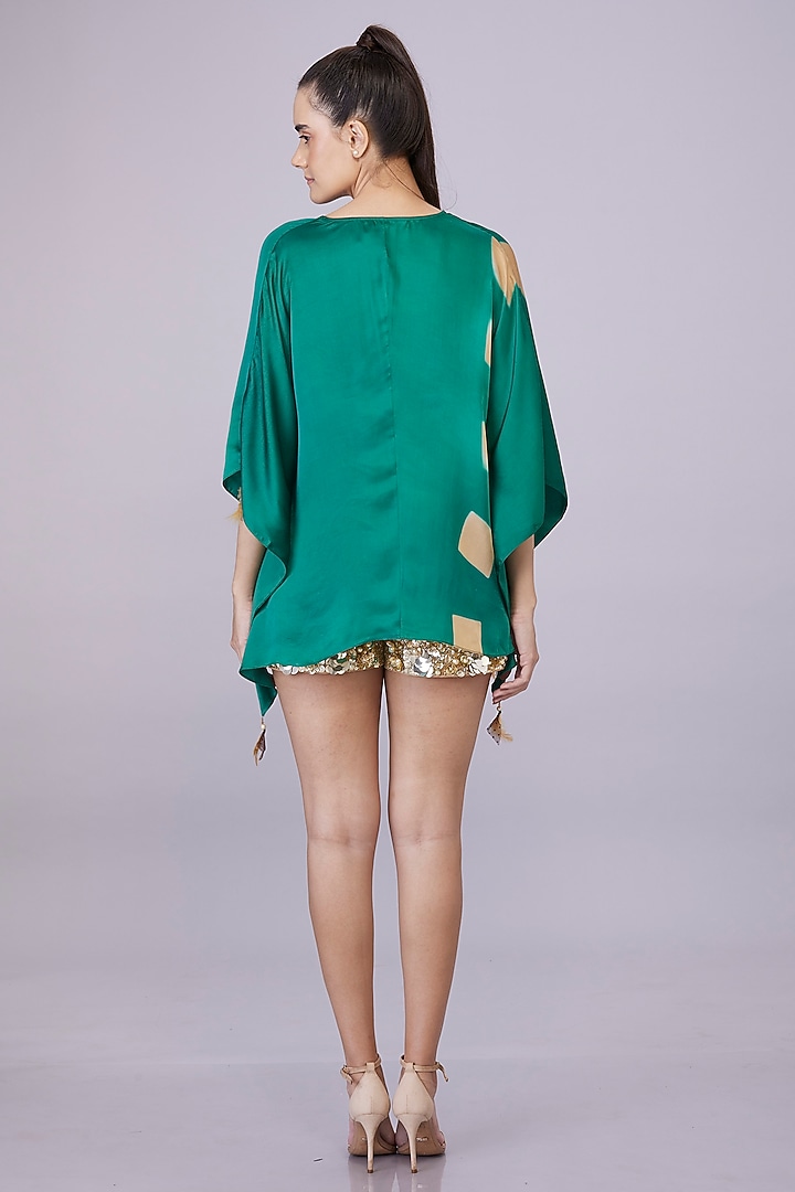 Emerald Green Blended Satin Tie-Dyed Kaftan by Dilnaz Karbhary at Pernia's Pop Up Shop