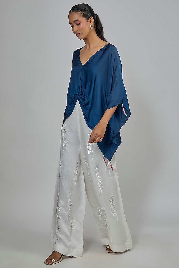Ivory Blended Linen Trousers by Dilnaz Karbhary at Pernia's Pop Up Shop
