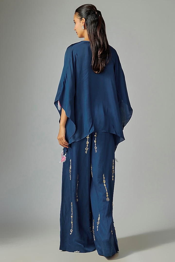 Blue Blended Linen Trousers by Dilnaz Karbhary at Pernia's Pop Up Shop