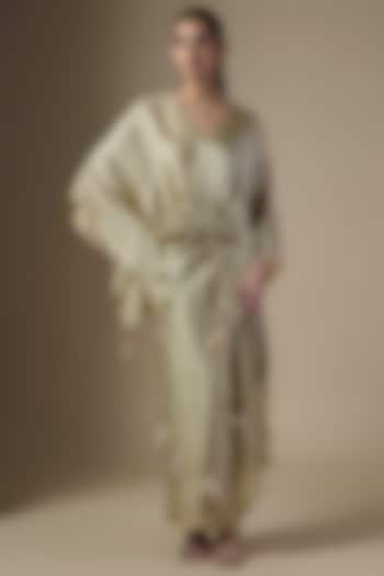 Sage Green Blended Satin Kaftan Set by Dilnaz Karbhary at Pernia's Pop Up Shop