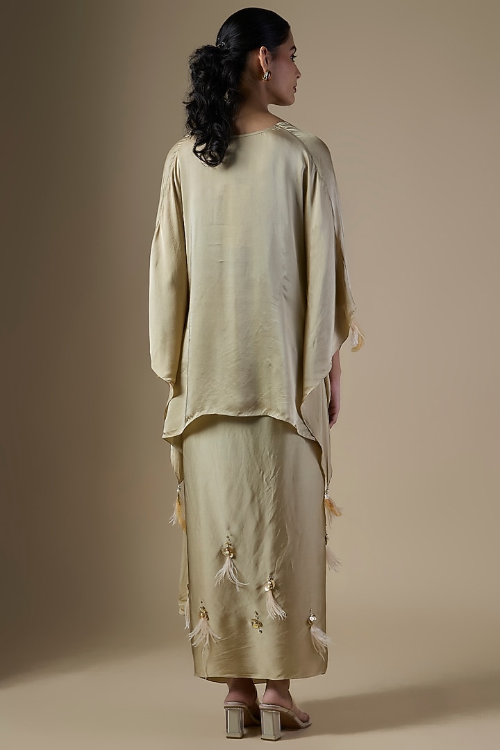 Sage Green Blended Satin Kaftan Set by Dilnaz Karbhary at Pernia's Pop Up Shop