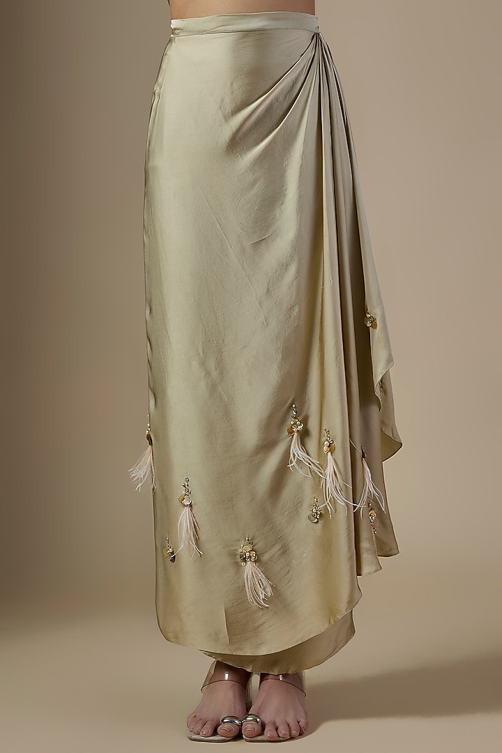 Sage Green Blended Satin Kaftan Set by Dilnaz Karbhary at Pernia's Pop Up Shop