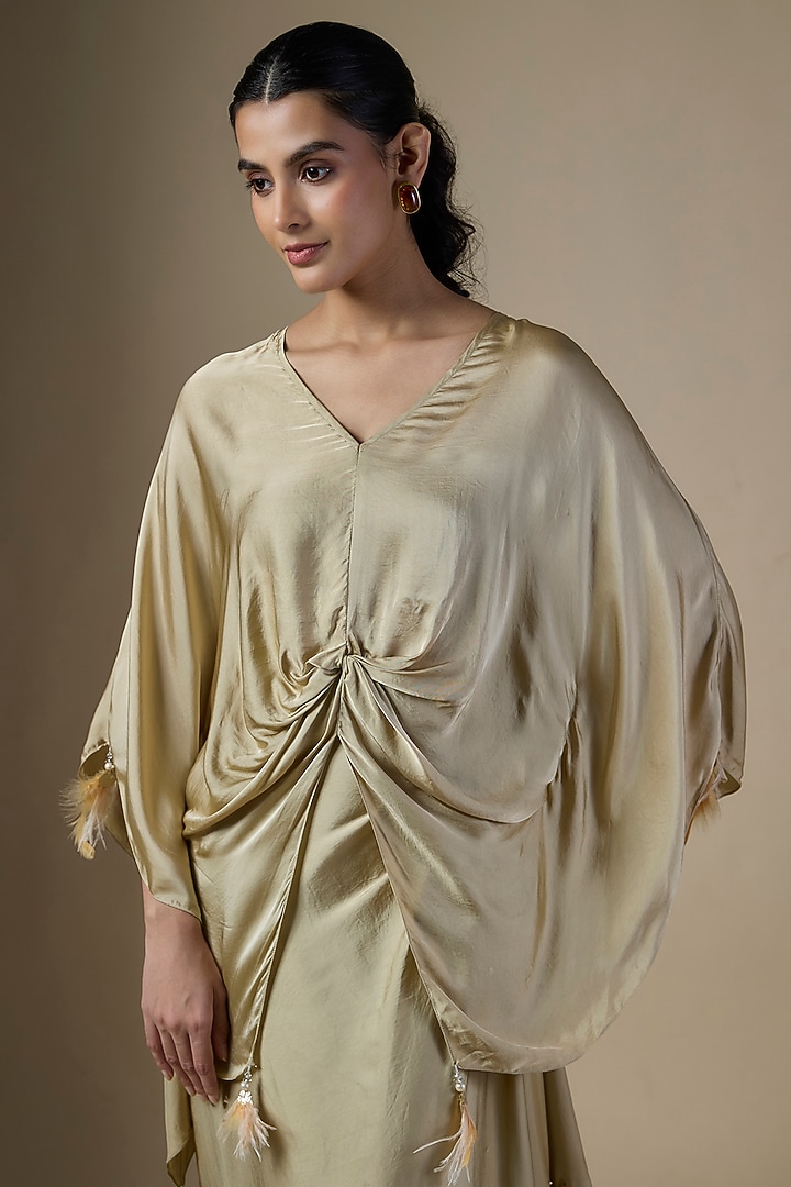 Sage Green Blended Satin Kaftan Set by Dilnaz Karbhary at Pernia's Pop Up Shop