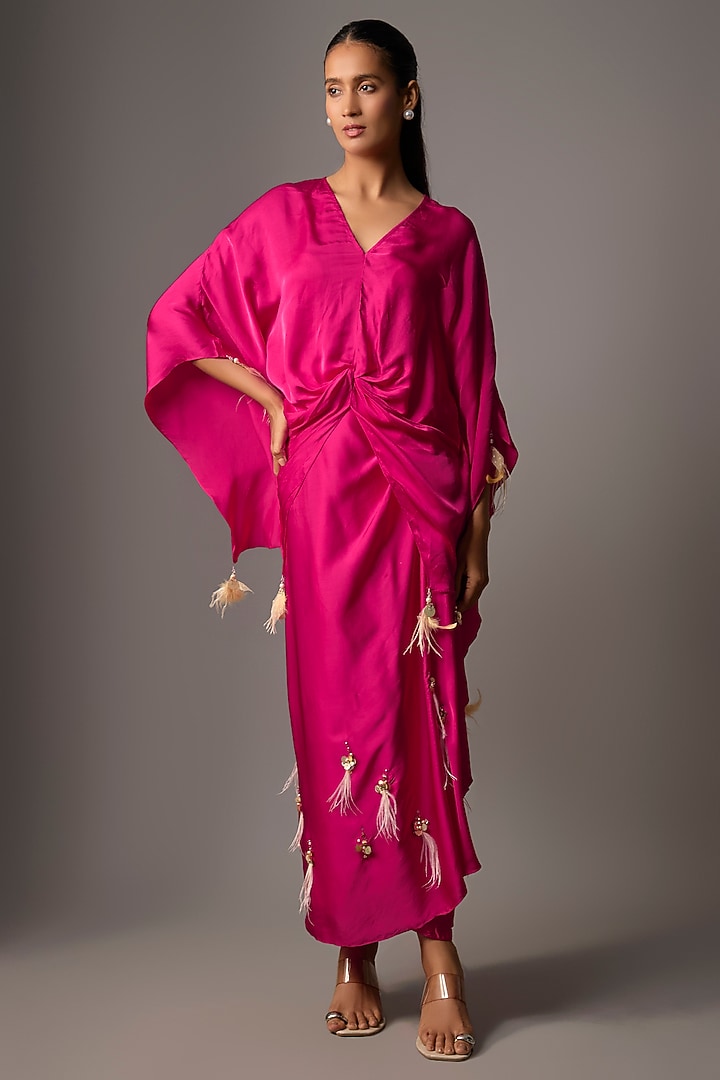 Ruby Blended Satin Kaftan Set by Dilnaz Karbhary at Pernia's Pop Up Shop