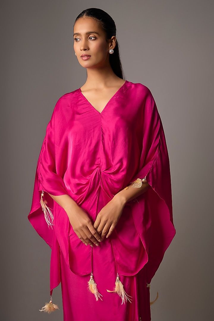 Ruby Blended Satin Kaftan Set by Dilnaz Karbhary at Pernia's Pop Up Shop