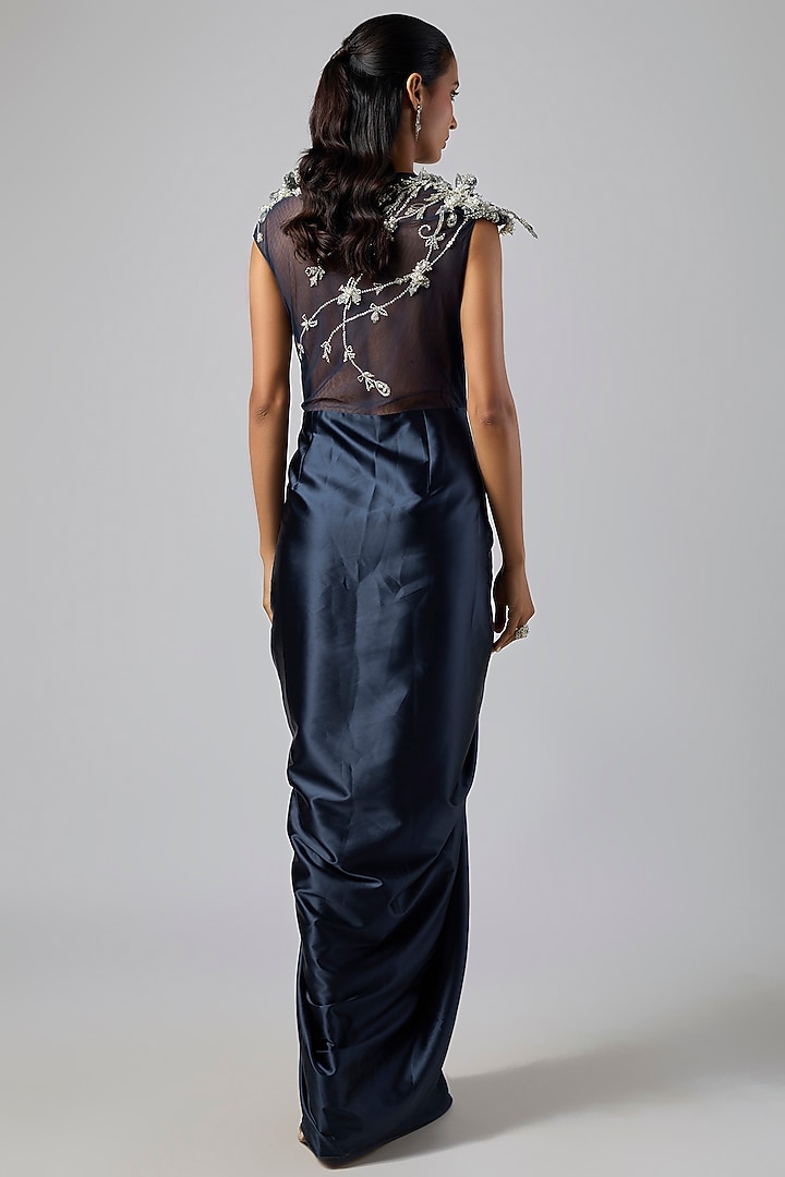 Navy Blue Net & Satin 3D Diamond Wedding Gown by Dilnaz Karbhary at Pernia's Pop Up Shop