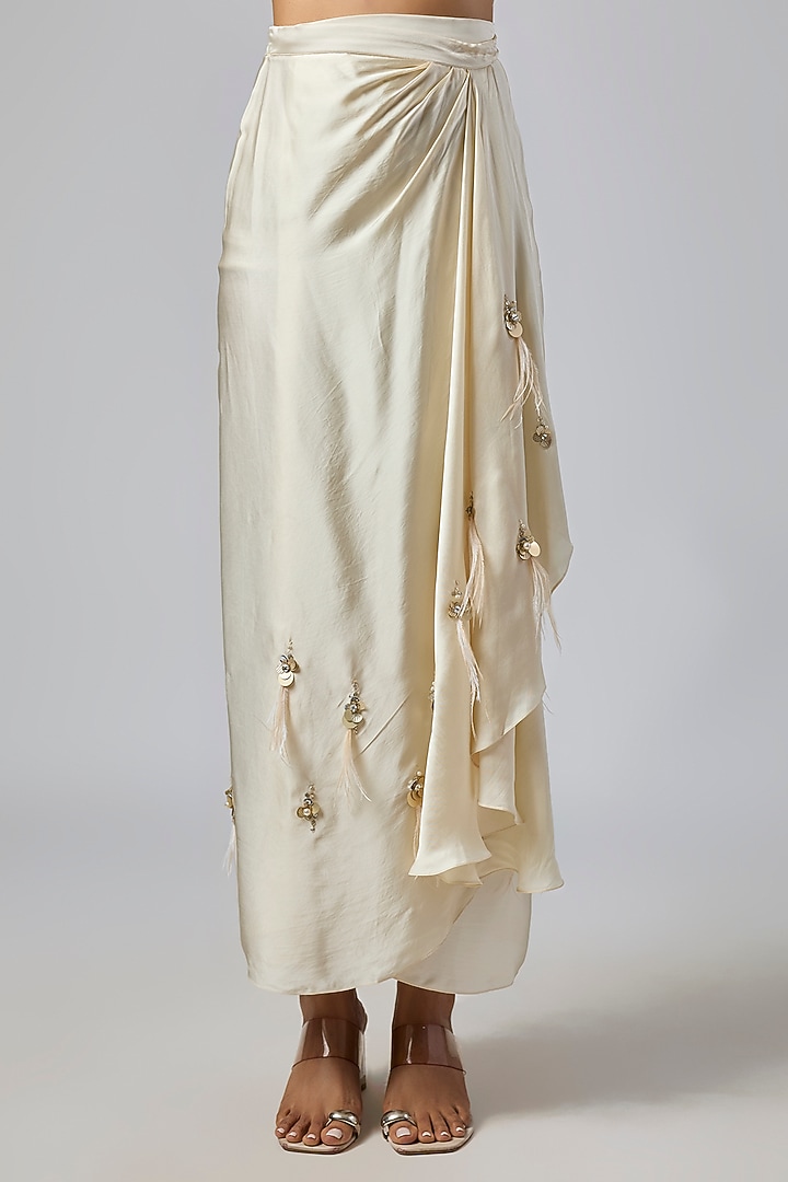 Champagne Net & Satin Sequins Embroidered Kaftan Set by Dilnaz Karbhary at Pernia's Pop Up Shop