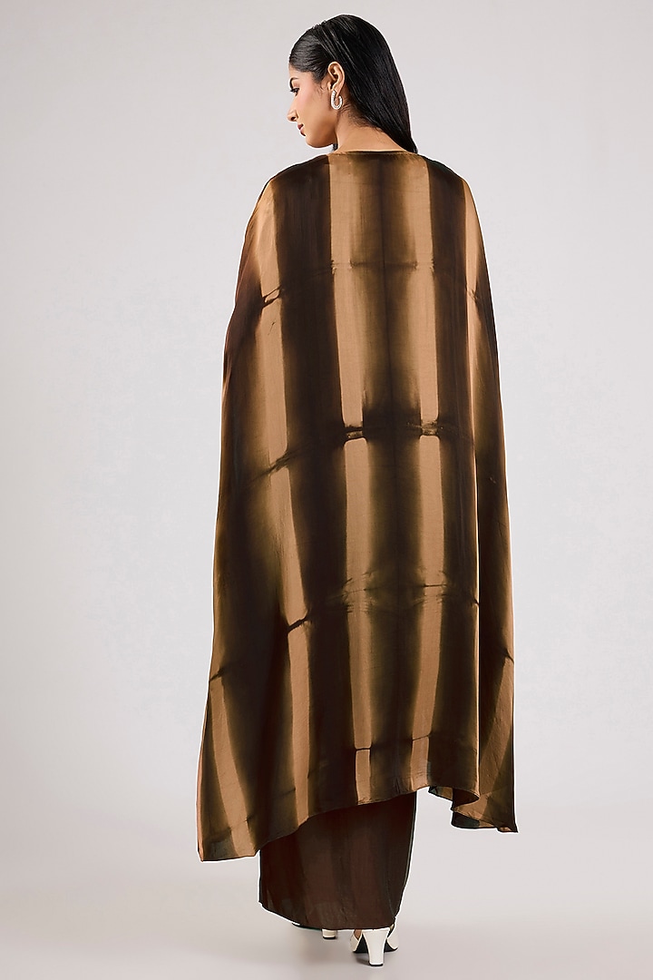 Brown Blended Satin Tie-Dye Cape Set by Dilnaz Karbhary at Pernia's Pop Up Shop