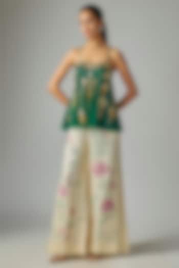Green Net Embroidered Camisole by Dilnaz Karbhary at Pernia's Pop Up Shop