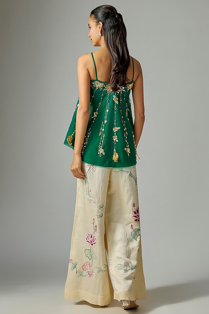 Green Net Embroidered Camisole by Dilnaz Karbhary at Pernia's Pop Up Shop