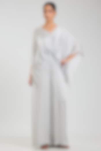 Grey Blended Satin Jumpsuit With Kaftan by Dilnaz Karbhary at Pernia's Pop Up Shop