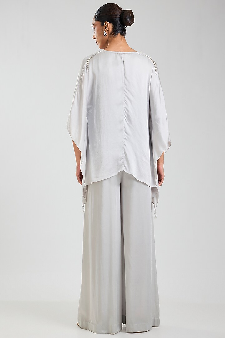 Grey Blended Satin Jumpsuit With Kaftan by Dilnaz Karbhary at Pernia's Pop Up Shop