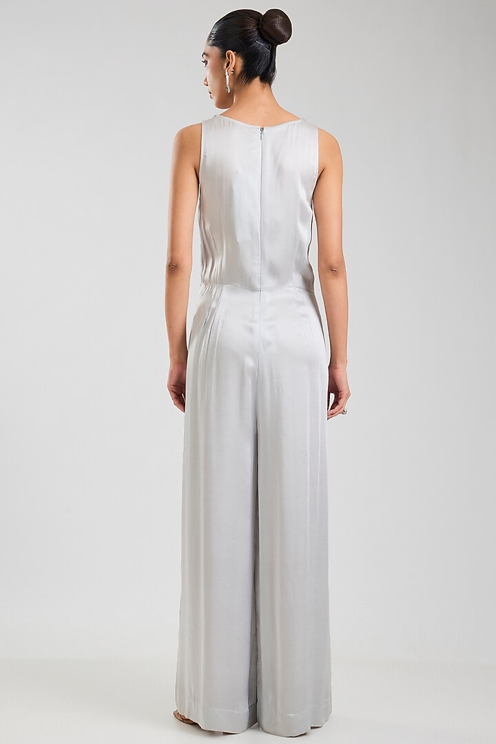 Grey Blended Satin Jumpsuit With Kaftan by Dilnaz Karbhary at Pernia's Pop Up Shop