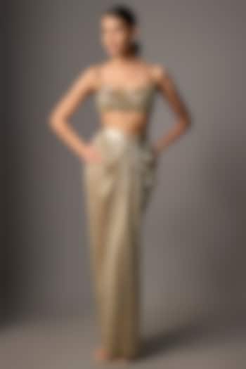 Golden Net & Poly Satin Blouse by Dilnaz Karbhary at Pernia's Pop Up Shop