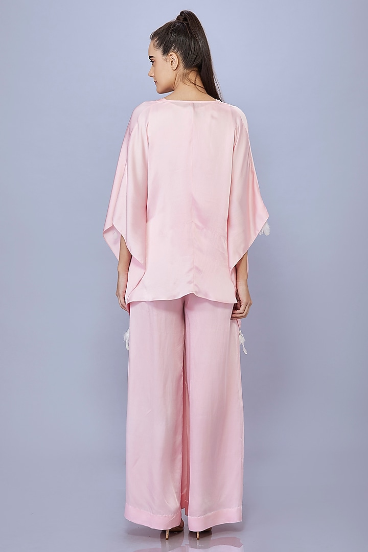 Light Pink Blended Satin Jumpsuit With Kaftan by Dilnaz Karbhary at Pernia's Pop Up Shop