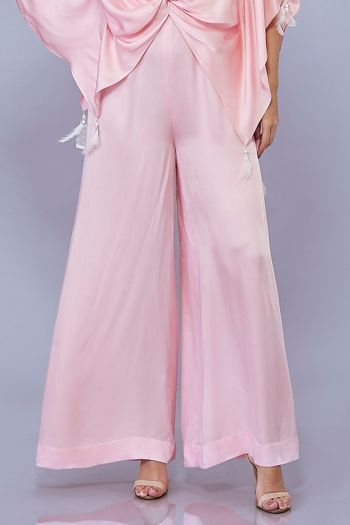 Light Pink Blended Satin Jumpsuit With Kaftan by Dilnaz Karbhary at Pernia's Pop Up Shop