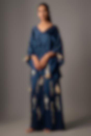 Sapphire Blue Blended Satin Trousers by Dilnaz Karbhary at Pernia's Pop Up Shop