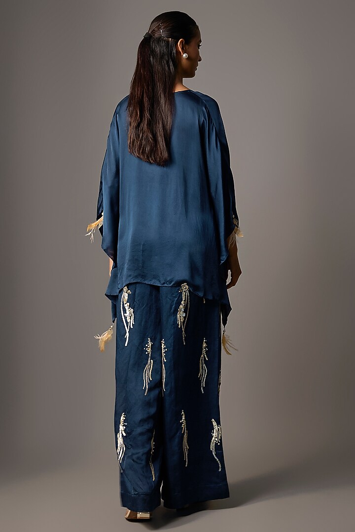 Sapphire Blue Blended Satin Trousers by Dilnaz Karbhary at Pernia's Pop Up Shop