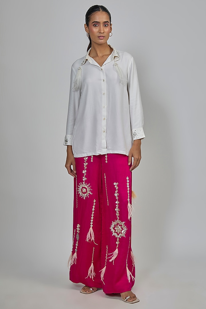 Ivory Blended Cotton Shirt by Dilnaz Karbhary at Pernia's Pop Up Shop