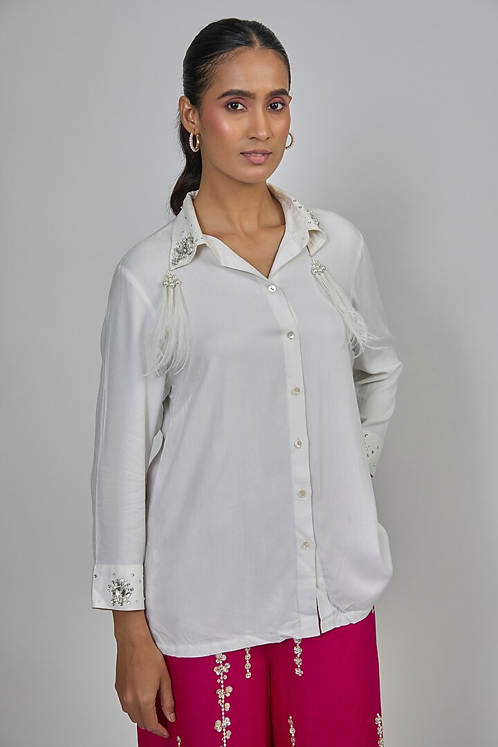 Ivory Blended Cotton Shirt by Dilnaz Karbhary at Pernia's Pop Up Shop