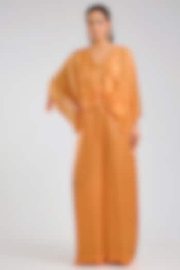 Orange Blended Satin Jumpsuit With Kaftan by Dilnaz Karbhary at Pernia's Pop Up Shop