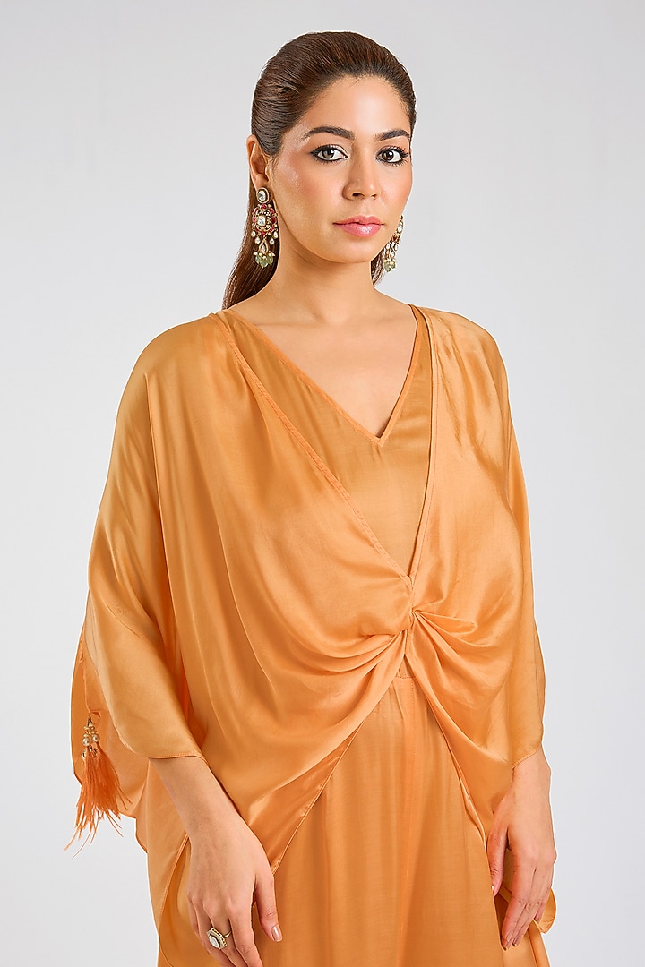 Orange Blended Satin Jumpsuit With Kaftan by Dilnaz Karbhary at Pernia's Pop Up Shop