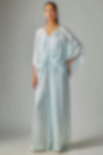 Blue Blended Satin Jumpsuit With Kaftan by Dilnaz Karbhary at Pernia's Pop Up Shop