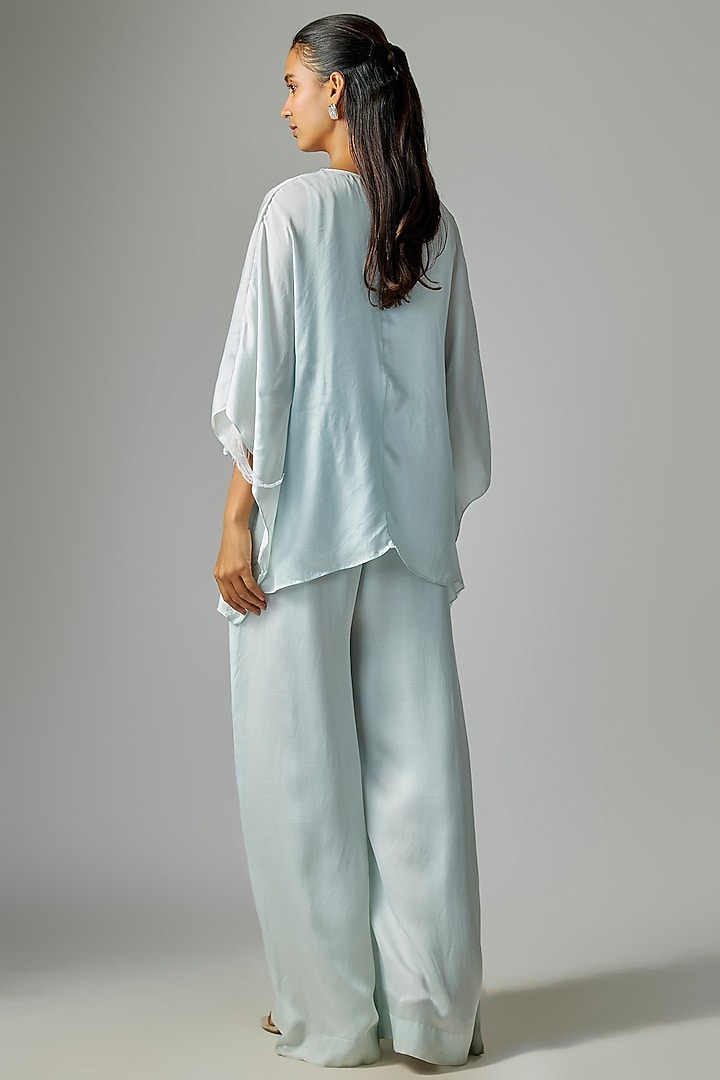 Blue Blended Satin Jumpsuit With Kaftan by Dilnaz Karbhary at Pernia's Pop Up Shop