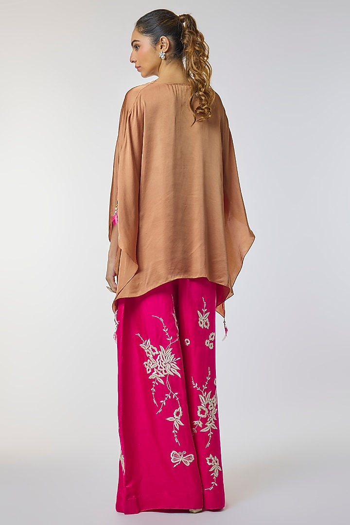 Chocolate Brown Blended Satin Draped Kaftan by Dilnaz Karbhary at Pernia's Pop Up Shop