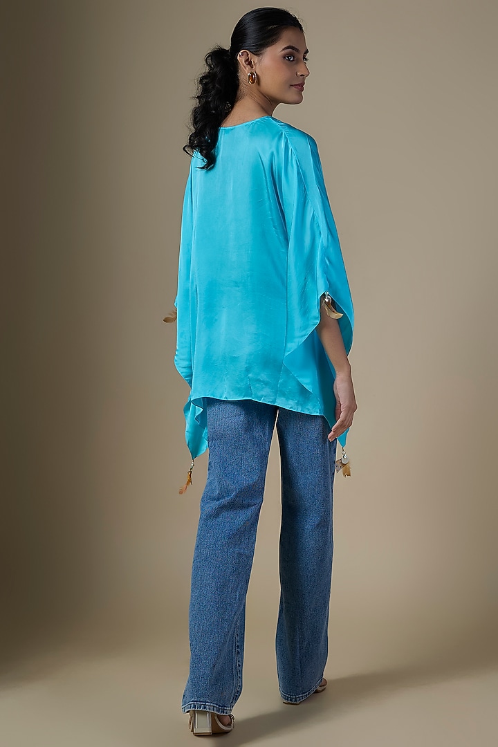 Pop Blue Blended Satin Kaftan by Dilnaz Karbhary at Pernia's Pop Up Shop