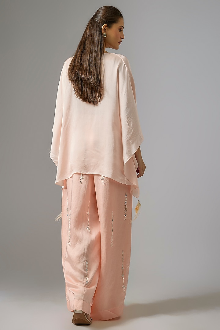 Light Peach Blended Satin Draped Kaftan by Dilnaz Karbhary at Pernia's Pop Up Shop