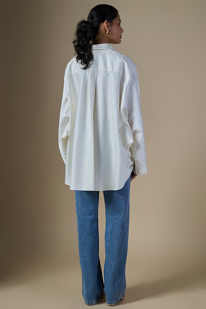 Cream Blended Cotton Shirt by Dilnaz Karbhary at Pernia's Pop Up Shop
