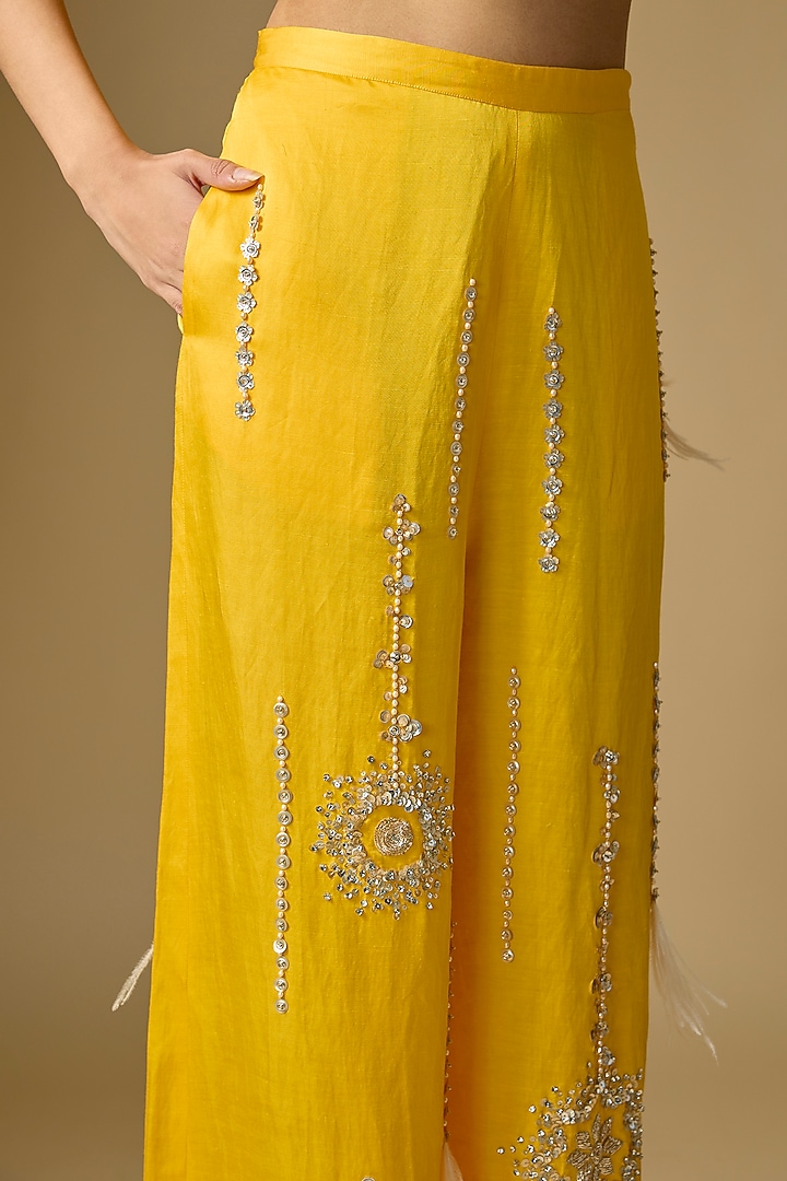Mango Yellow Blended Linen Trousers by Dilnaz Karbhary at Pernia's Pop Up Shop