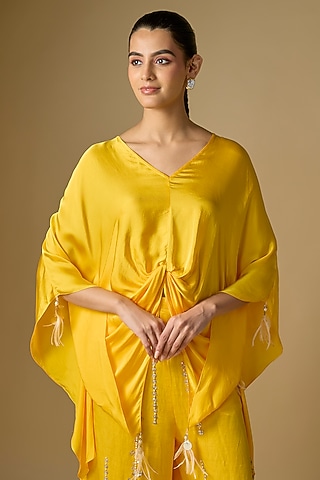 Mango Yellow Blended Satin Kaftan by Dilnaz Karbhary
