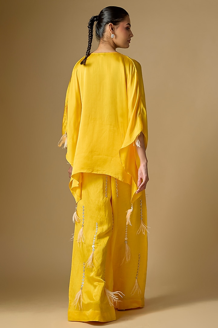 Mango Yellow Blended Satin Kaftan by Dilnaz Karbhary at Pernia's Pop Up Shop