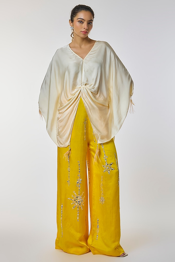 Melon Colored Blended Satin Kaftan by Dilnaz Karbhary at Pernia's Pop Up Shop