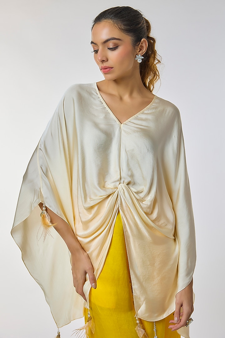 Melon Colored Blended Satin Kaftan by Dilnaz Karbhary at Pernia's Pop Up Shop