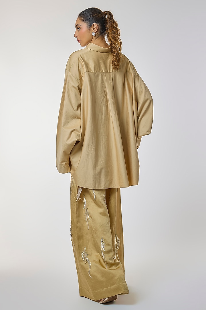 Light Gold Blended Linen Trousers by Dilnaz Karbhary at Pernia's Pop Up Shop