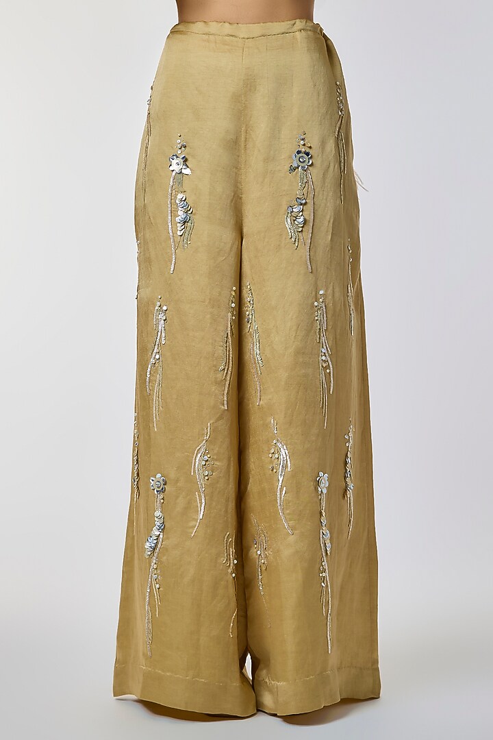 Light Gold Blended Linen Trousers by Dilnaz Karbhary at Pernia's Pop Up Shop