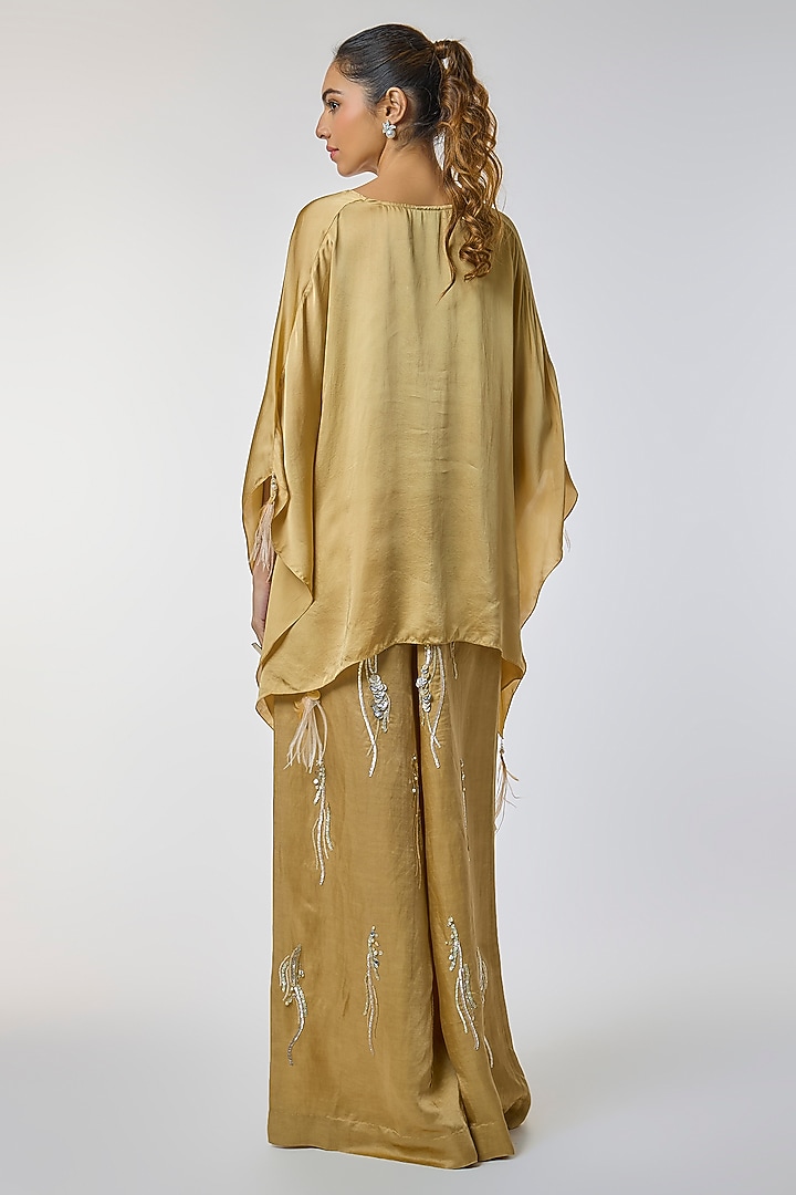 Light Gold Blended Satin Kaftan by Dilnaz Karbhary at Pernia's Pop Up Shop