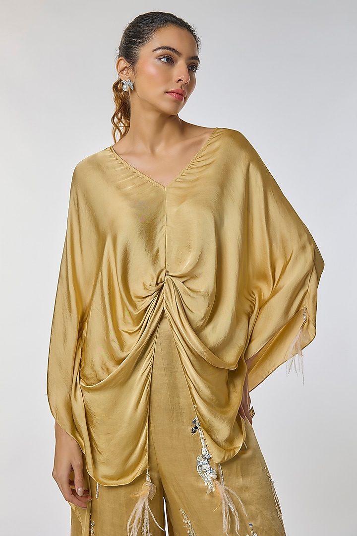 Light Gold Blended Satin Kaftan by Dilnaz Karbhary at Pernia's Pop Up Shop