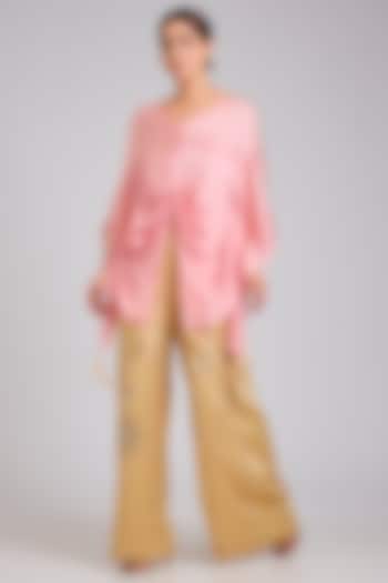 Light Gold Blended Linen Trousers by Dilnaz Karbhary at Pernia's Pop Up Shop