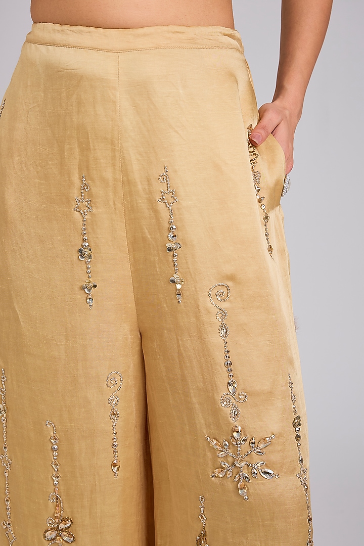 Light Gold Blended Linen Trousers by Dilnaz Karbhary at Pernia's Pop Up Shop