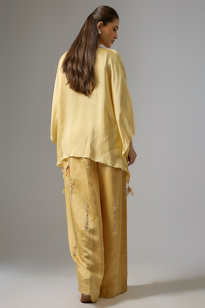 Light Gold Blended Satin Draped Kaftan by Dilnaz Karbhary at Pernia's Pop Up Shop