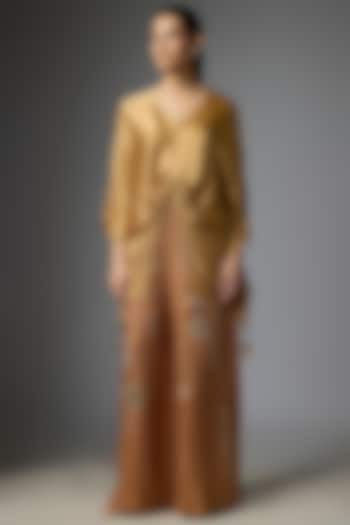Chocolate Light Brown Blended Satin Trousers by Dilnaz Karbhary at Pernia's Pop Up Shop