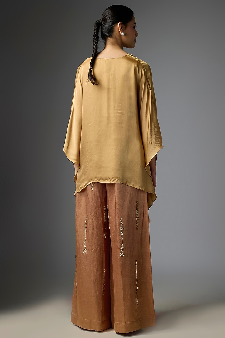 Chocolate Light Brown Blended Satin Trousers by Dilnaz Karbhary at Pernia's Pop Up Shop