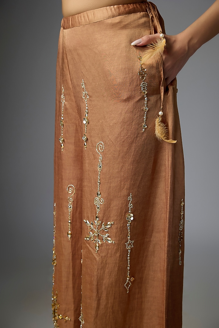 Chocolate Light Brown Blended Satin Trousers by Dilnaz Karbhary at Pernia's Pop Up Shop
