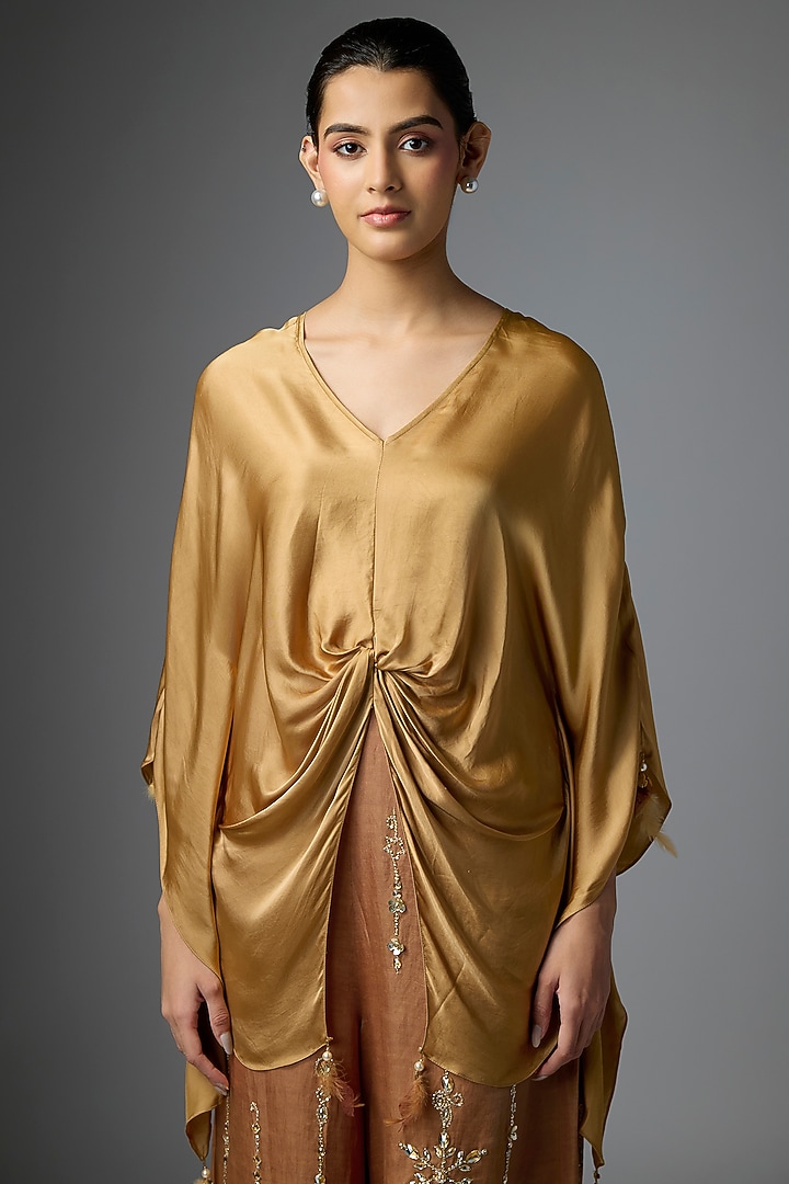 Chocolate Light Brown Blended Satin Kaftan by Dilnaz Karbhary at Pernia's Pop Up Shop