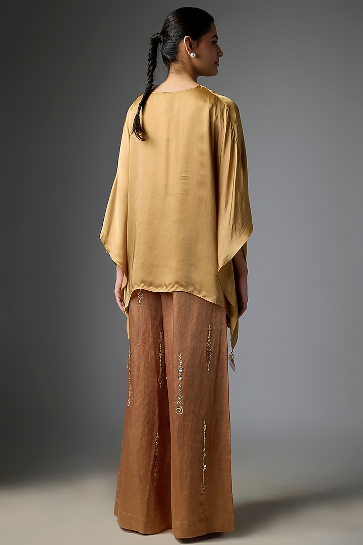 Chocolate Light Brown Blended Satin Kaftan by Dilnaz Karbhary at Pernia's Pop Up Shop