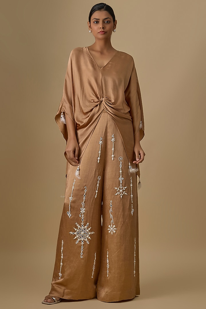 Chocolate Blended Satin Kaftan by Dilnaz Karbhary at Pernia's Pop Up Shop